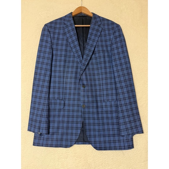 David Donahue Blazer Mens 44L Blue Plaid 100% Wool Sport Coat Jacket Canada